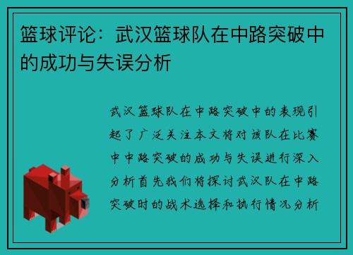 篮球评论：武汉篮球队在中路突破中的成功与失误分析